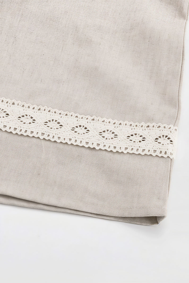 Cotton Linen V Neck Lantern Sleeve Loose Mini Dress