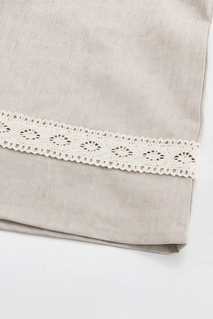 Cotton Linen V Neck Lantern Sleeve Loose Mini Dress
