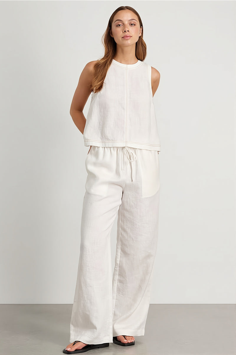 Cotton Linen Vest Two Piece Set