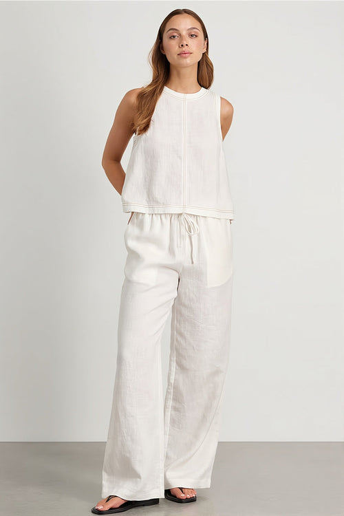Cotton Linen Vest Two Piece Set