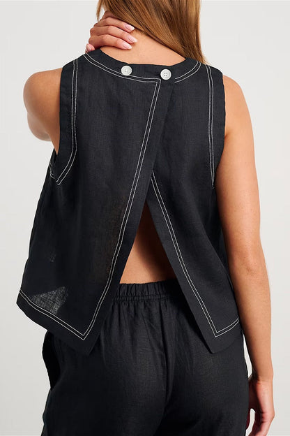 Cotton Linen Vest Two Piece Set