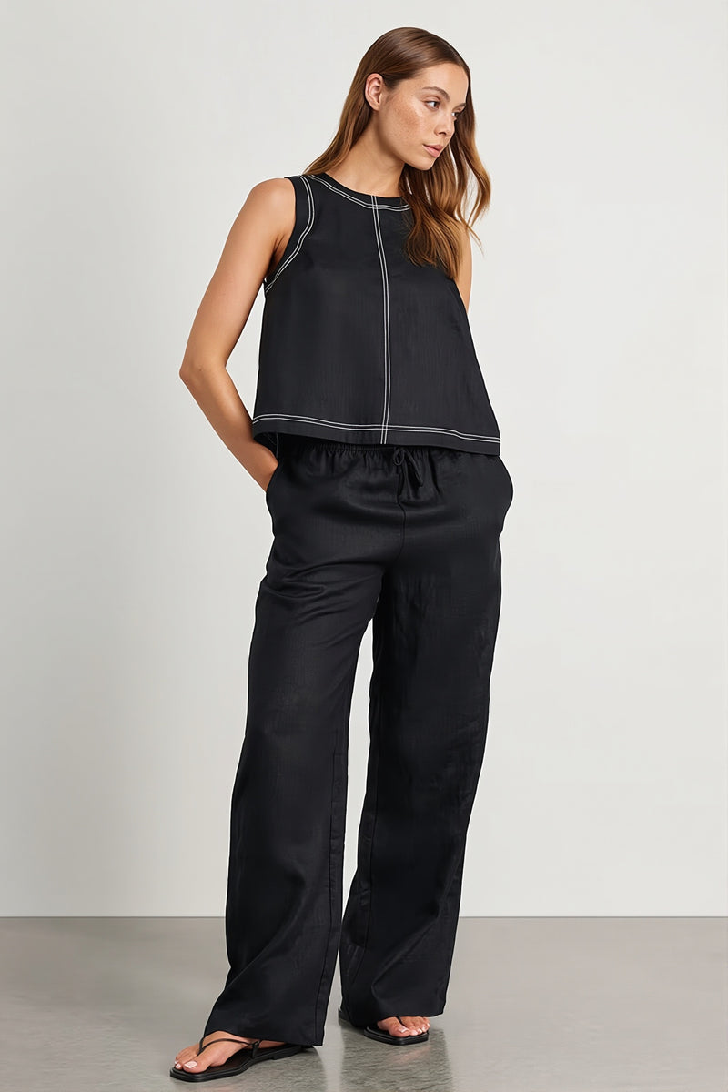 Cotton Linen Vest Two Piece Set