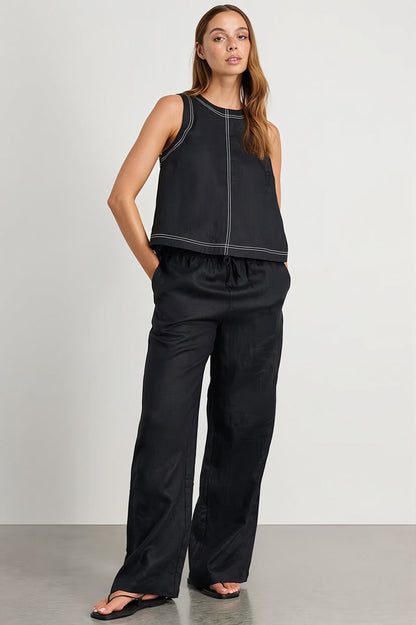 Cotton Linen Vest Two Piece Set