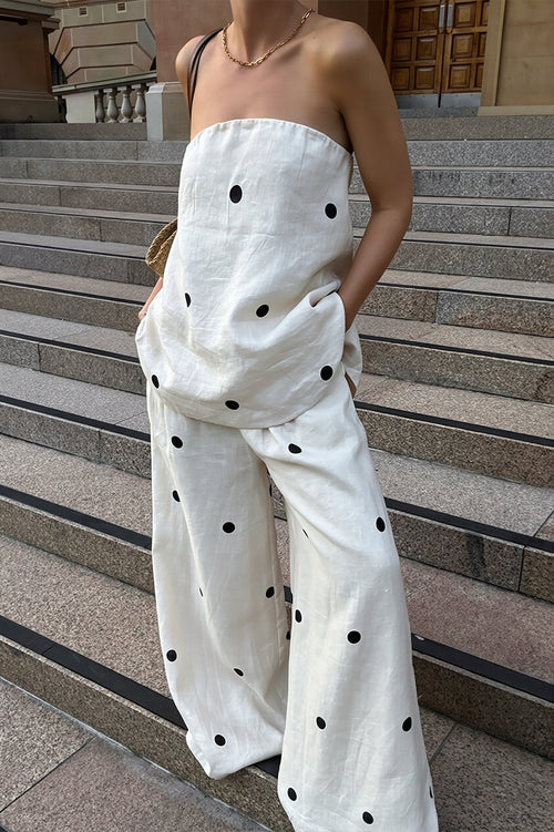 Cotton Polka Dot Cami Wide Leg Pants Two Piece Set