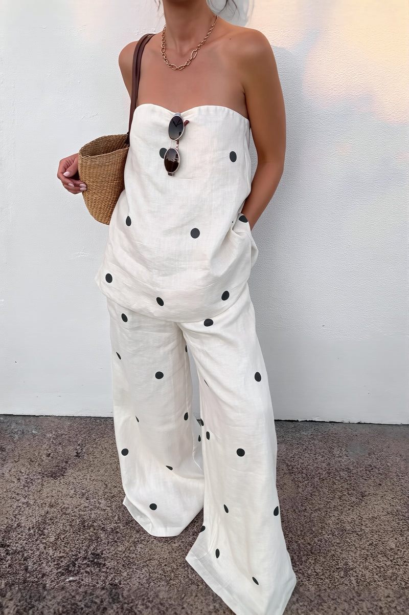 Cotton Polka Dot Cami Wide Leg Pants Two Piece Set