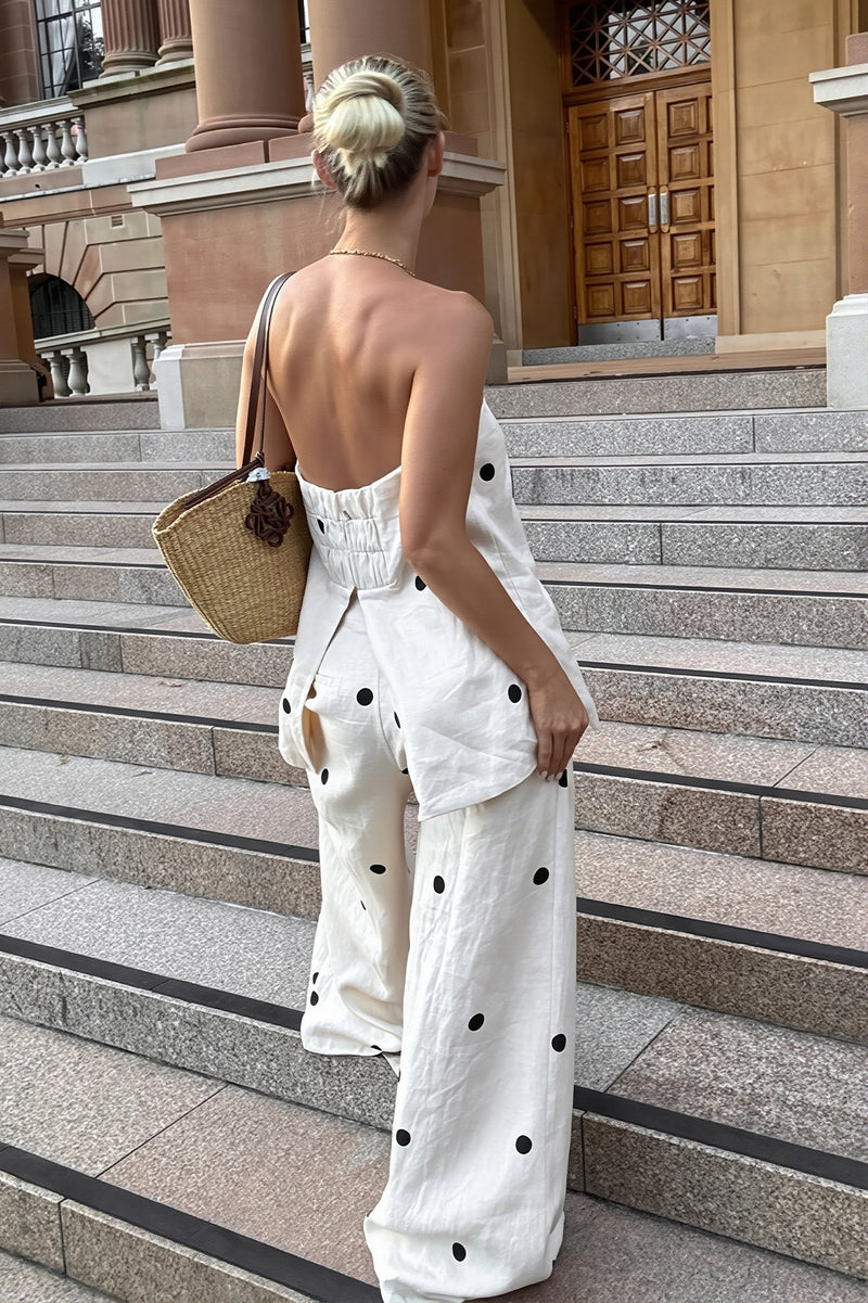 Cotton Polka Dot Cami Wide Leg Pants Two Piece Set