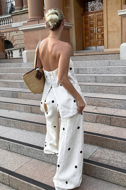 Cotton Polka Dot Cami Wide Leg Pants Two Piece Set