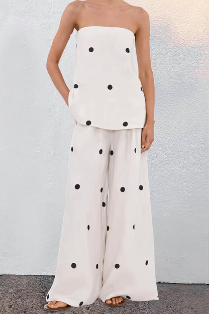 Cotton Polka Dot Cami Wide Leg Pants Two Piece Set