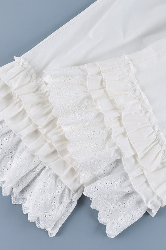 Cotton Ruffle Cropped Capri Pants
