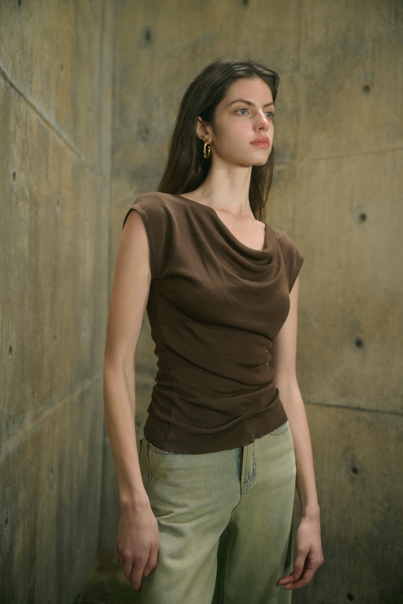 Cowl neck wool top