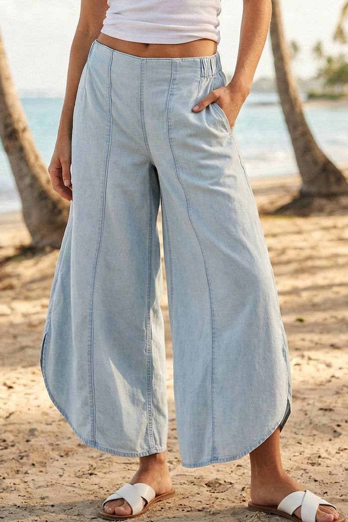 Crater Lake Washed Denim Tulip Hem Pants