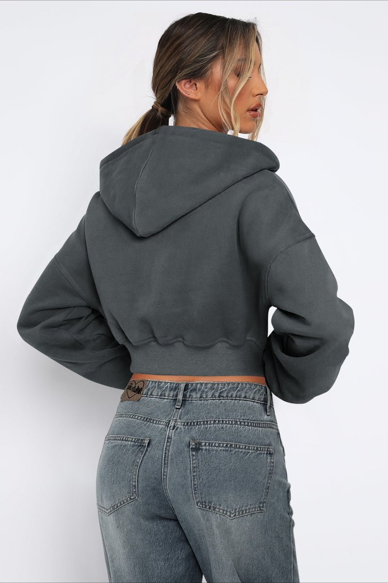 Cropped Zip Up Hoodie