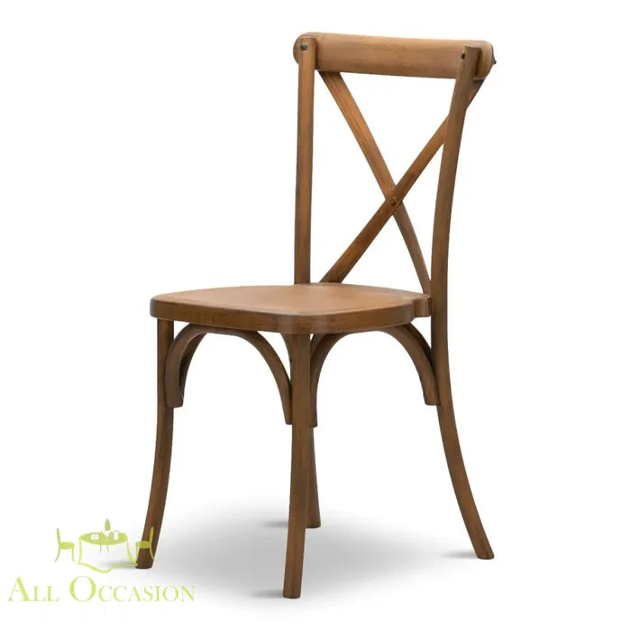 Crossback Vineyard Chairs – rustic wood chair with curved X-back frame for events and weddings.
