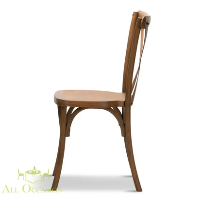 Side view of Crossback Vineyard Chairs, showcasing rustic wood design, perfect for elegant events and weddings.