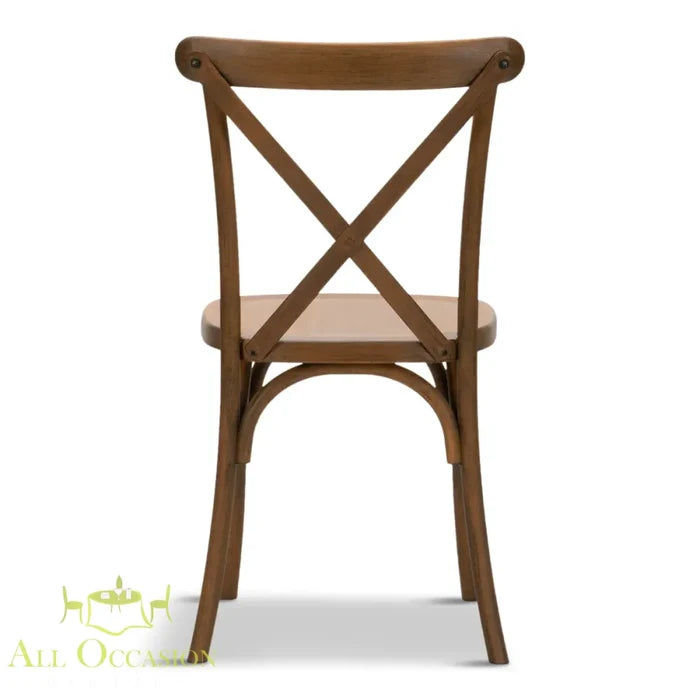 Crossback Vineyard Chairs back view showcasing rustic wood design for events and weddings.