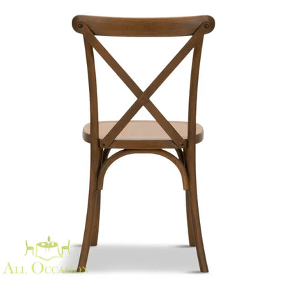 Crossback Vineyard Chairs back view showcasing rustic wood design for events and weddings.