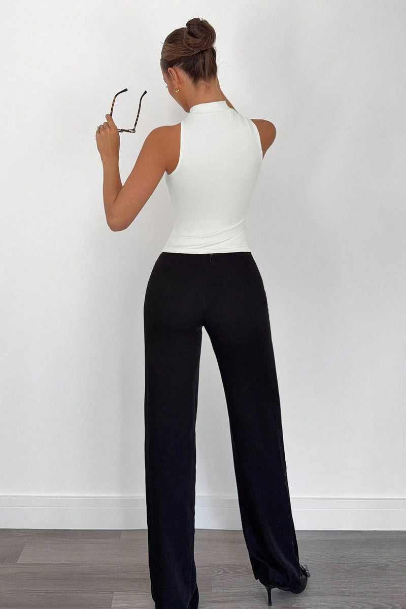 Cut Out Shoulder High Neck Stretch Tank Top
