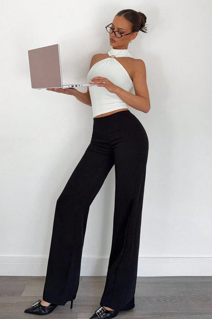 Cut Out Shoulder High Neck Stretch Tank Top