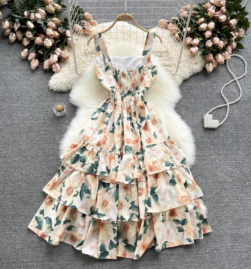 Cute A line floral dress fashion dress S20