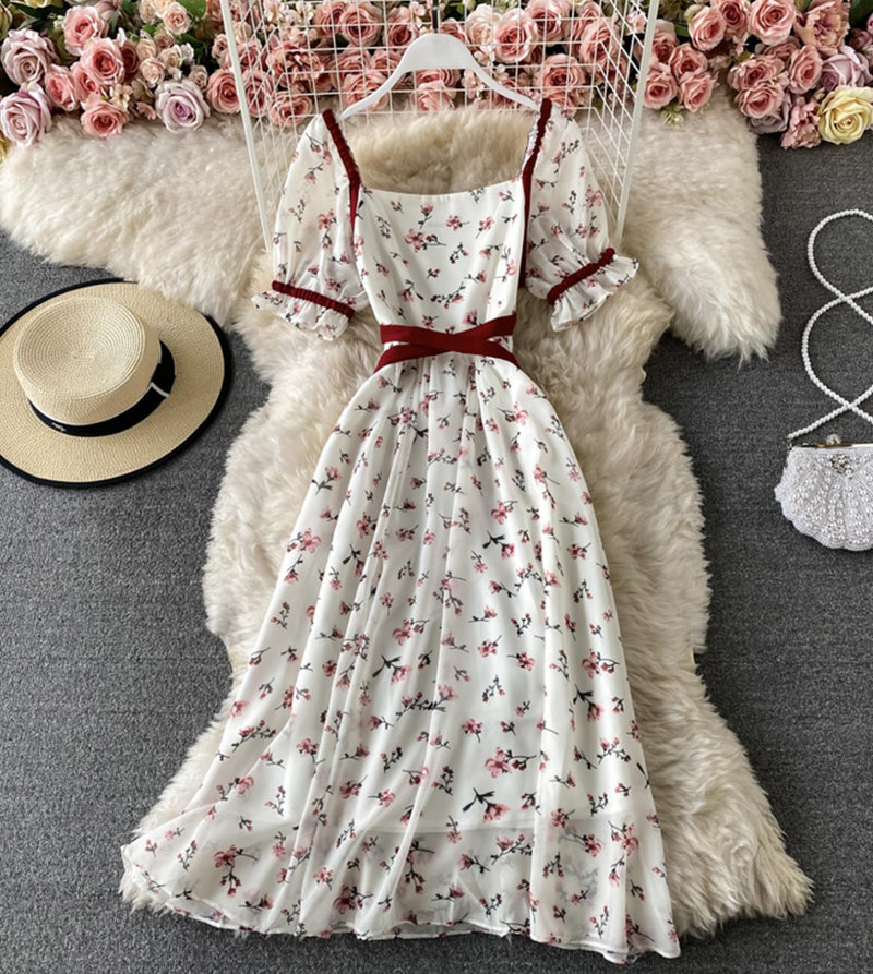 Cute A line floral dress short dress S22