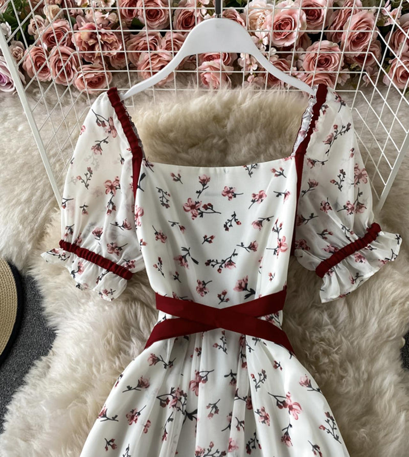 Cute A line floral dress short dress S22
