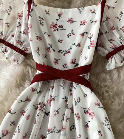 Cute A line floral dress short dress S22