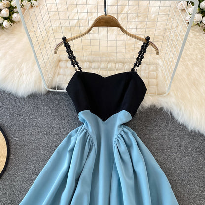 Cute A line short dress blue fashion dress S17