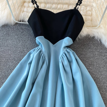 Cute A line short dress blue fashion dress S17
