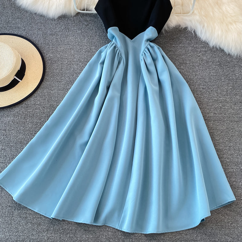 Cute A line short dress blue fashion dress S17