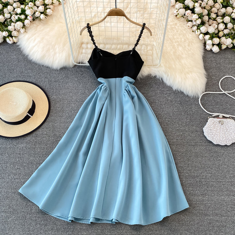 Cute A line short dress blue fashion dress S17