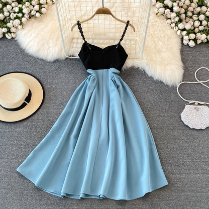 Cute A line short dress blue fashion dress S17
