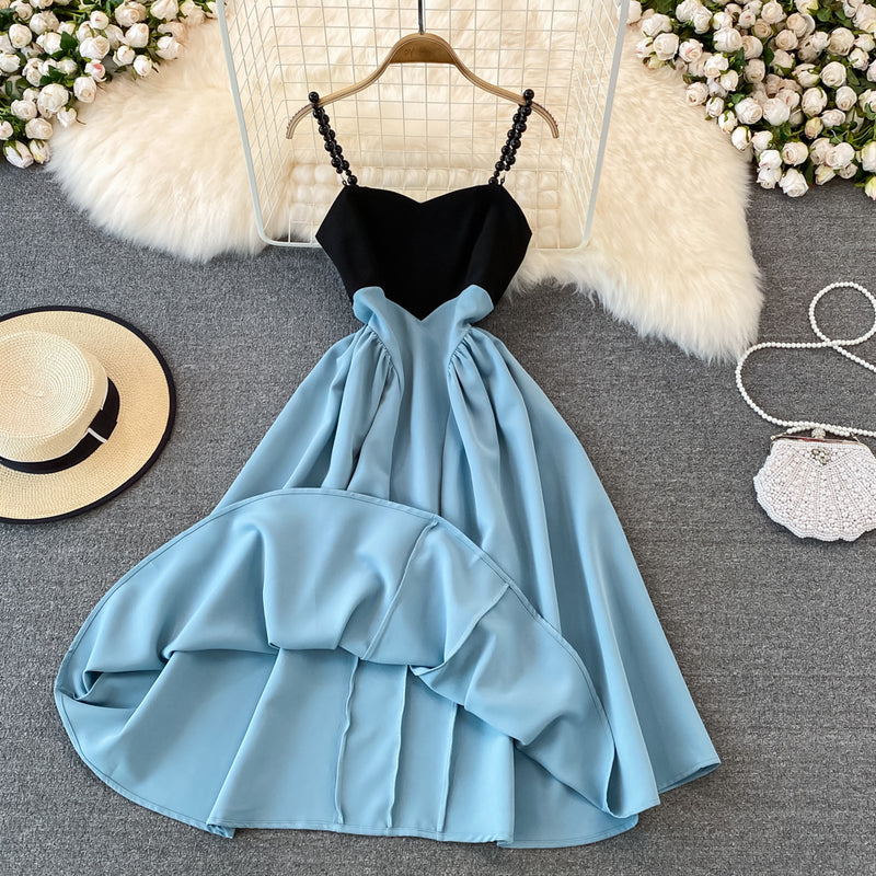 Cute A line short dress blue fashion dress S17