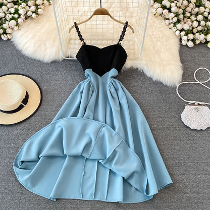 Cute A line short dress blue fashion dress S17