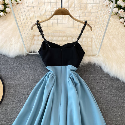 Cute A line short dress blue fashion dress S17