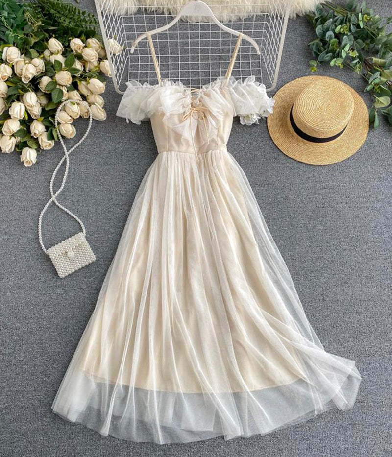 Cute champagne tulle dress summer dress S10