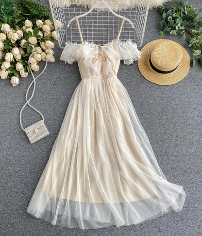 Cute champagne tulle dress summer dress S10