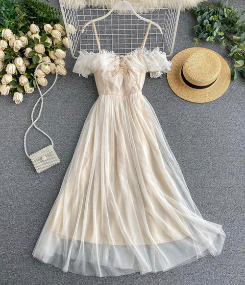 Cute champagne tulle dress summer dress S10