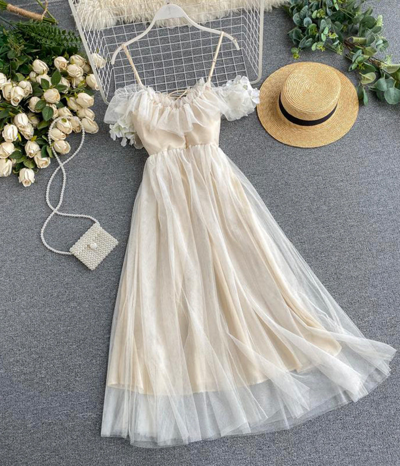 Cute champagne tulle dress summer dress S10