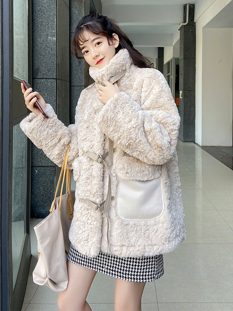 Cute lamb fur padded coat S34