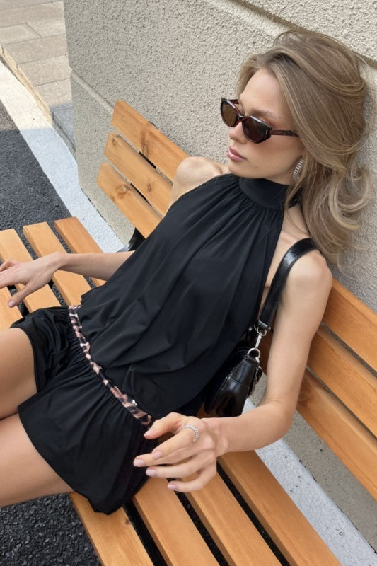 Cutout Back Halter Waist Tulip Hem Mini Dress