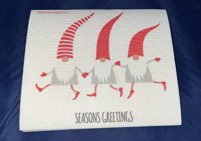 Dancing Gnome Trio Seasons Greetings Swedish Towel