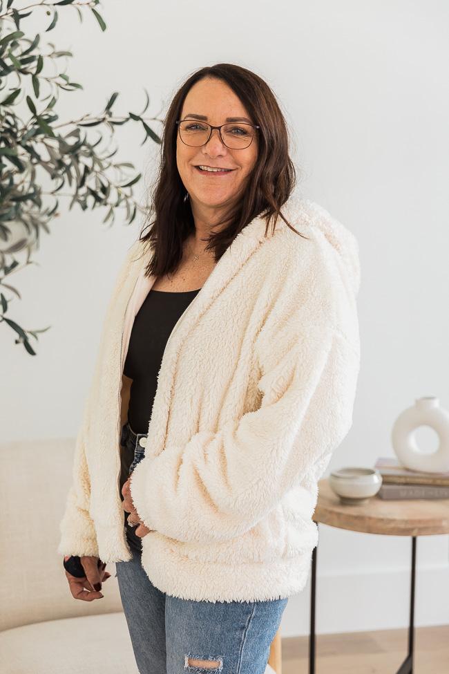DARYL-ANN DENNER X PINK LILY Ryleigh Ivory Hooded Teddy Coat