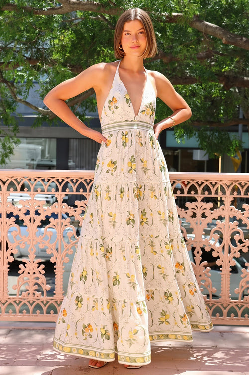 Deep V Backless Halter Sweet Boho Dress