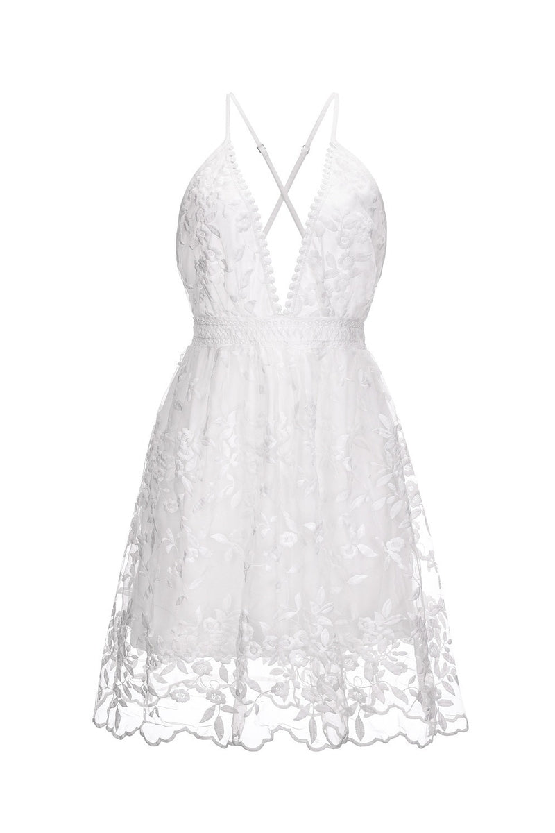 Deep V Floral Lace Cami Boho Dress