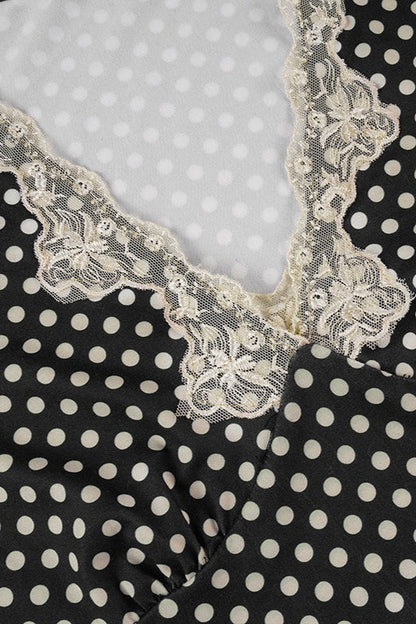 Deep V Neck Polka Dot Lace Blouse