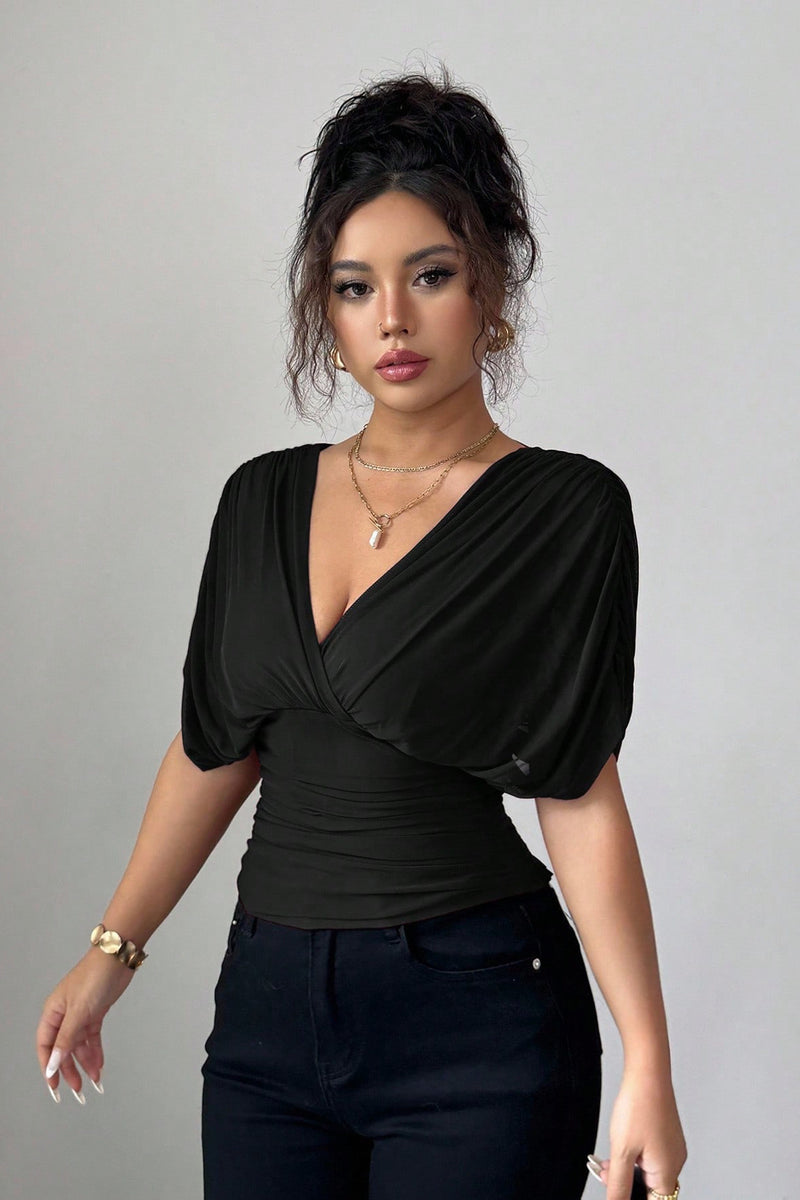 Deep V Tie Back Short Sleeve T-shirt
