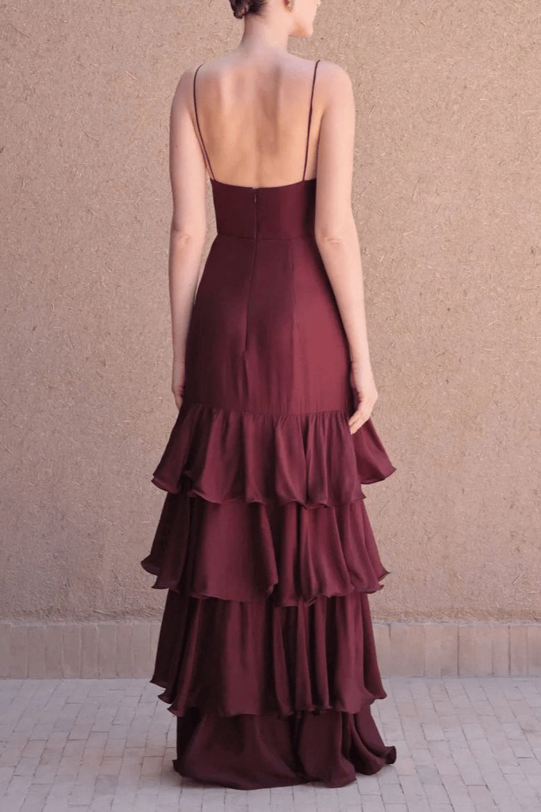 Deep V Tube Waist Cami Cake Maxi Dress