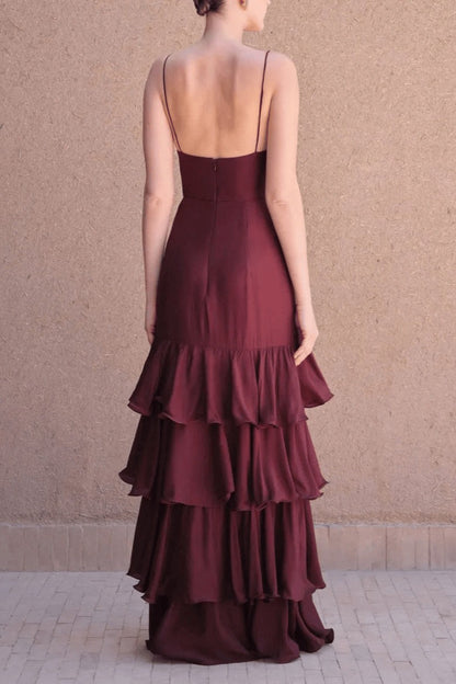 Deep V Tube Waist Cami Cake Maxi Dress