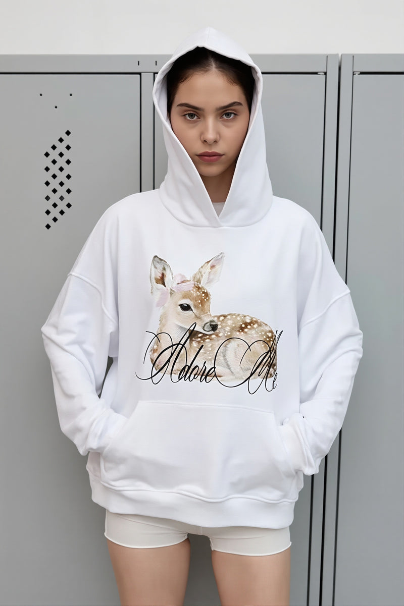 Deer Graphic Print Pullover Hoodie
