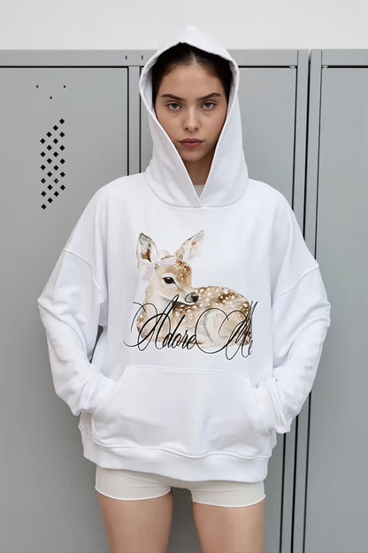 Deer Graphic Print Pullover Hoodie